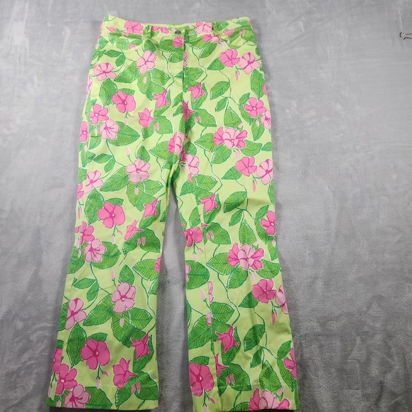 Lilly Pulitzer Pants Womens 8 Tropical Hibiscus White Label VTG Preppy - Picture 1 of 6